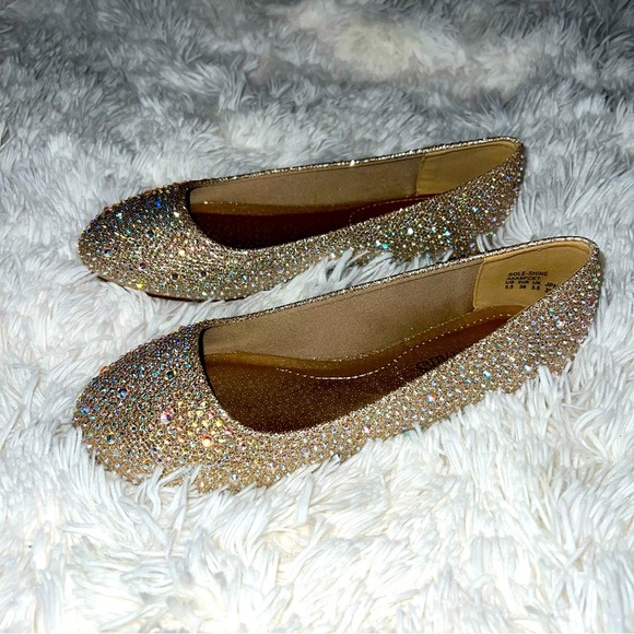 NIB Dream Pairs Gold Rhinestone Ballet Flats Size 5.5 - Picture 2 of 10
